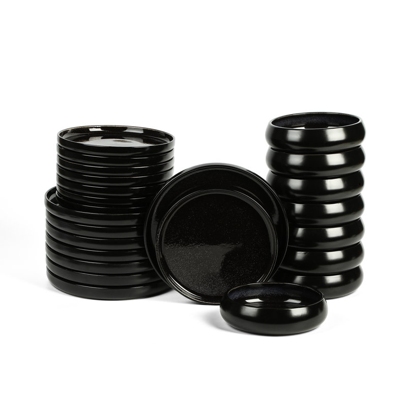 Stone Lain Lagoon 24-Piece Dinnerware Set Stoneware, Black