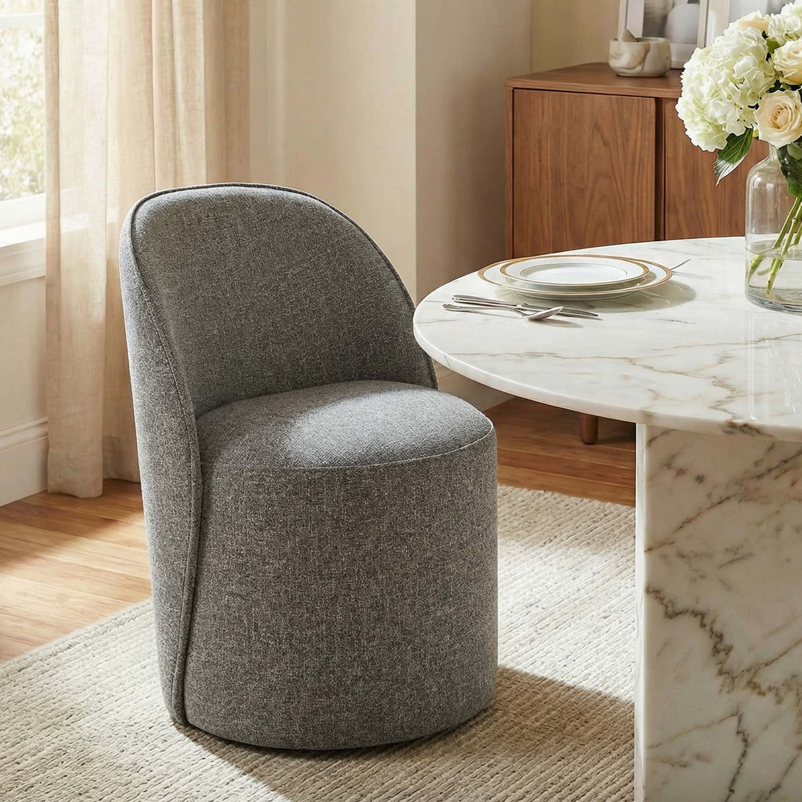 Lola Pine Side Chair, Polyester Nathan Gray
