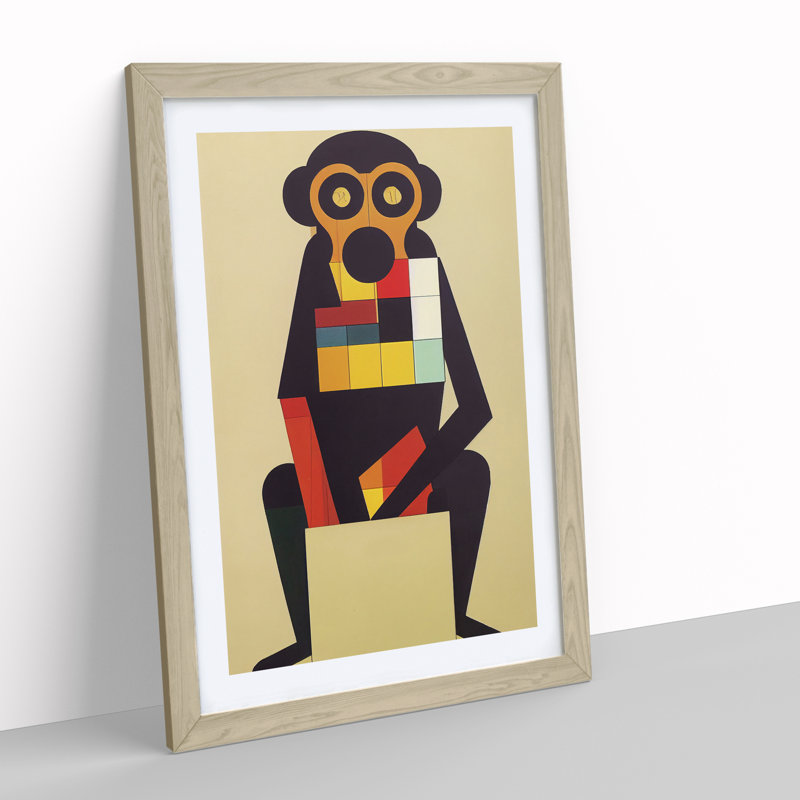 Monkey in Abstract No.1 - Wall Art, 34cm H x 25cm W x 2cm D, Oak Framed