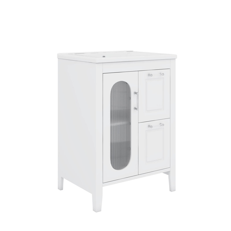 Meuble-lavabo 24 po avec tablette intérieure réglable 2 tiroirs et une porte, Blanc