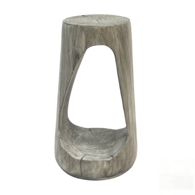 Outdoor Side Table With Hollow Design, Lightweight Concrete, Wood-Like Texture For Patio, Balcony, Beach, And Poolside Use