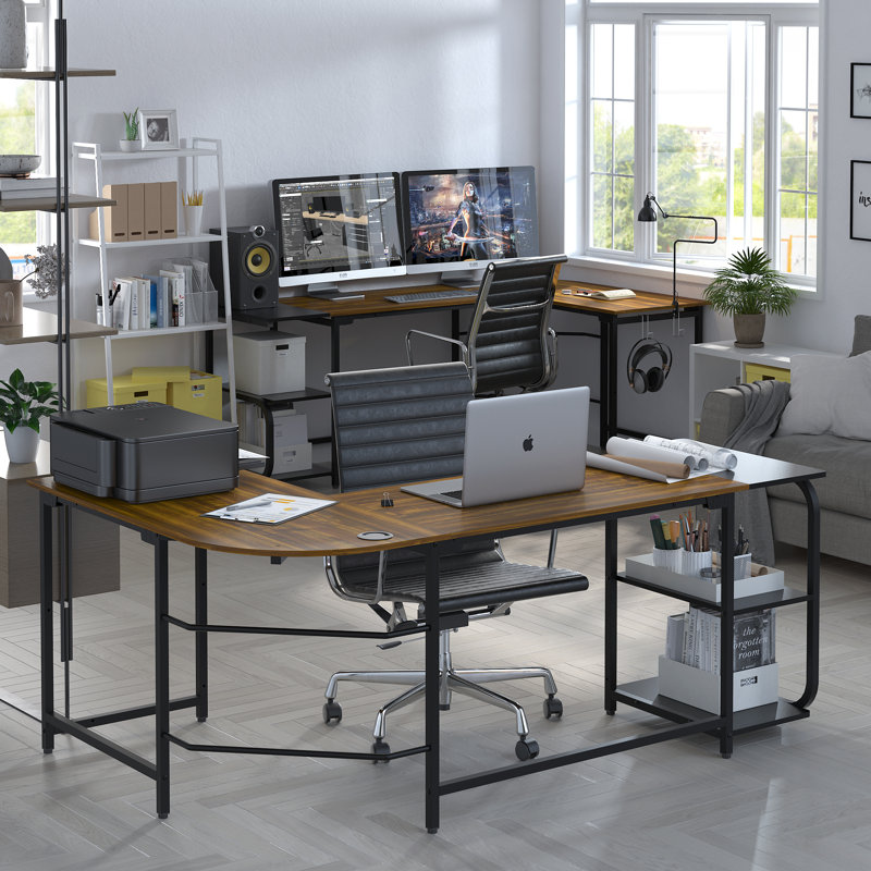 Bureau en L Konsta, Teck noir / noir