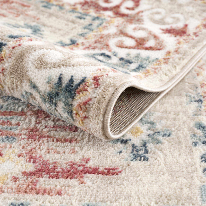 Bindin Oriental Beige Area Rug, Rectangle 5'3" x 7'