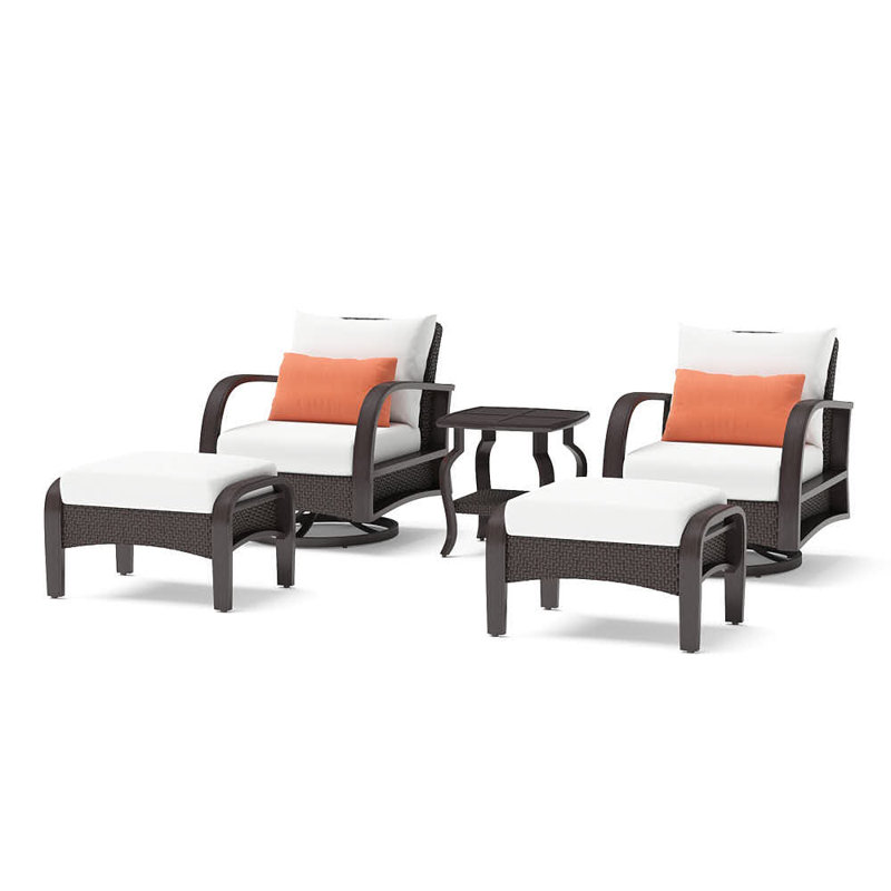 Barcelo 5 Piece Rattan Conversation Set with Cushions, Cast Coral Sunbrella® Plainweave