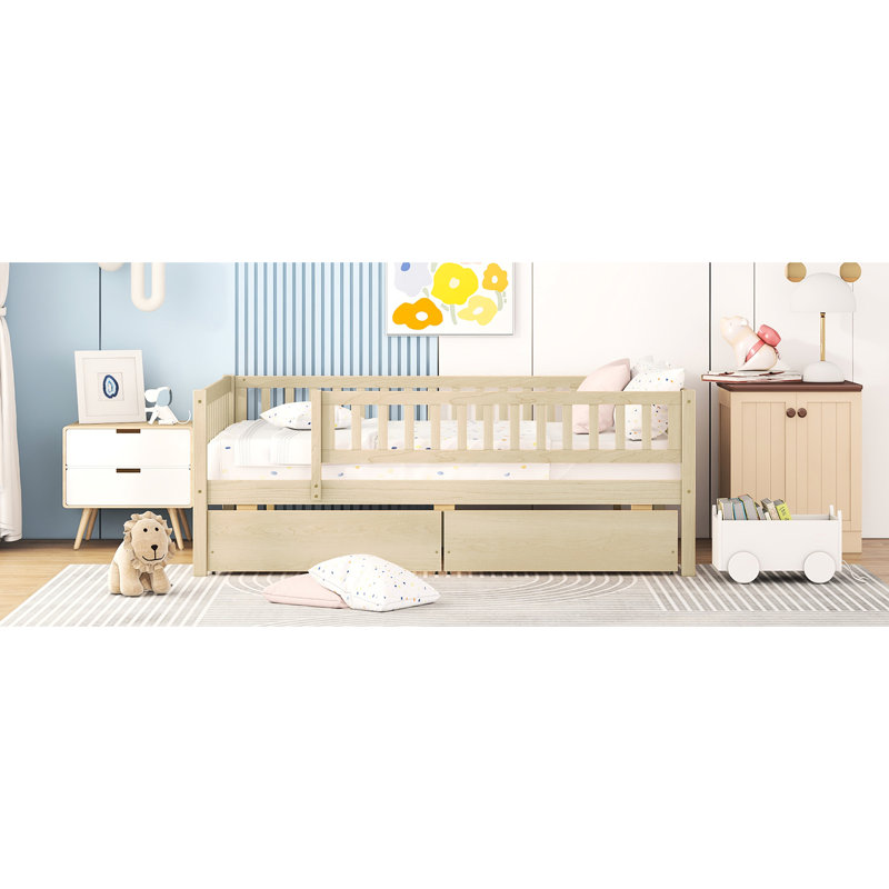 Full Size Daybed Wood Bed With Two Drawers - Structure Build, Space Saving Feature, Multi-Functional For Bedroom, Simple Assembly Piece In Natural Storage Strong Pine Frame Optimize Use As Bedroom Or