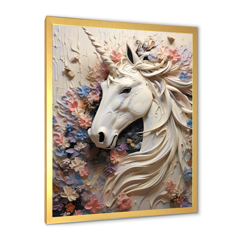 Impression sur toile Luscious Unicorn Fantasy Flower, H 40 po x l 30 po x P 1,5 po, Cadre doré simple