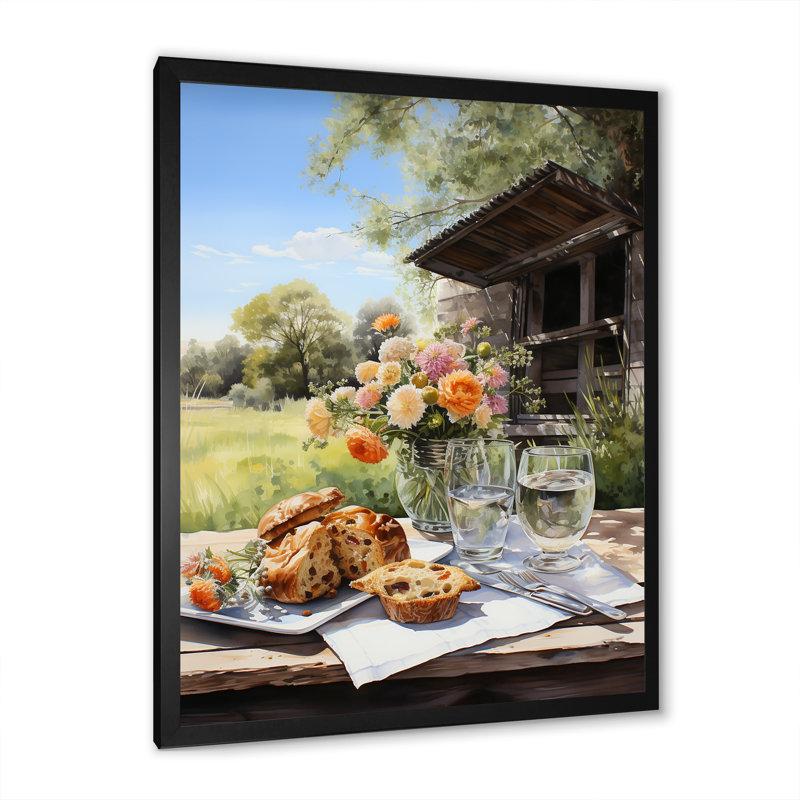 «Farmhouse Picnic Harmony» sur toile, H 32 po x l 16 po x P 1 po, Cadre simple noir