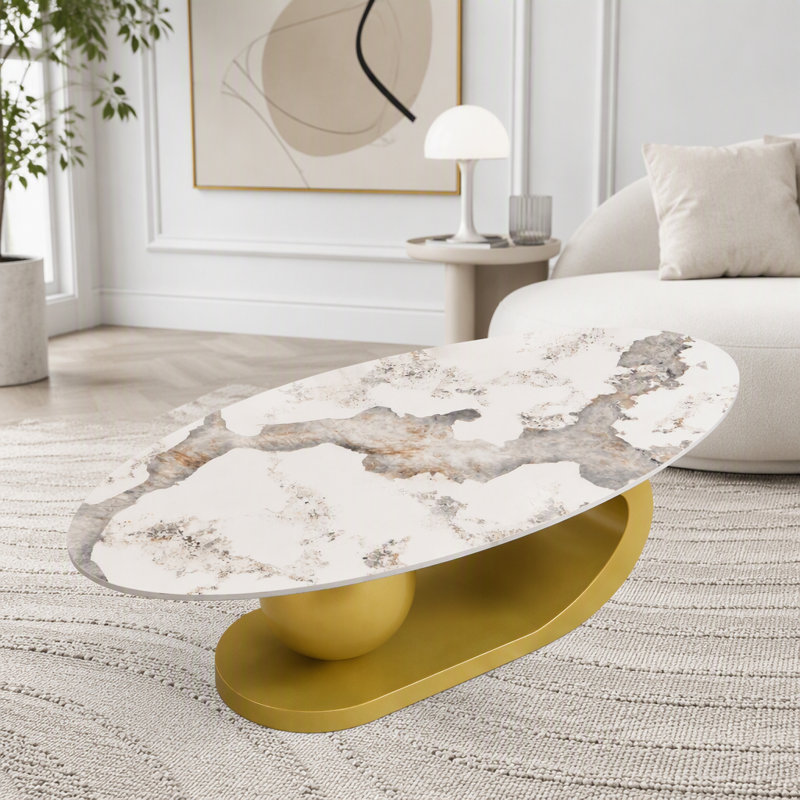 Oval Marble-Pattern Sintered Stone Coffee Table