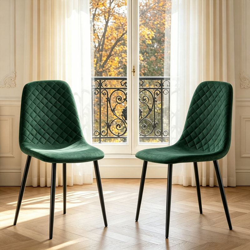 Velvet Upholstered Dining Chair with Metal Frame , Green