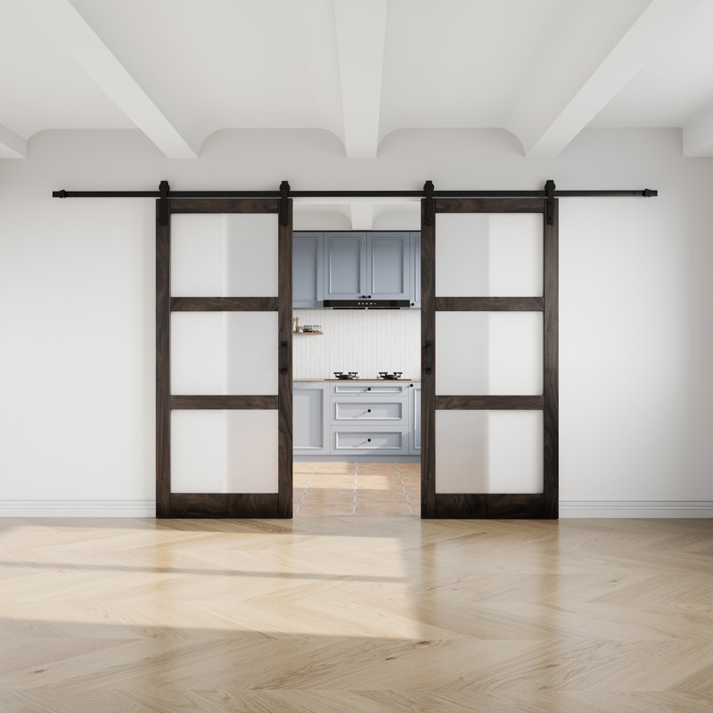 Porte de grange 84 po en bois manufacturé massif 84 po préfini avec quincaillerie d'installation, 72 po x 84 po