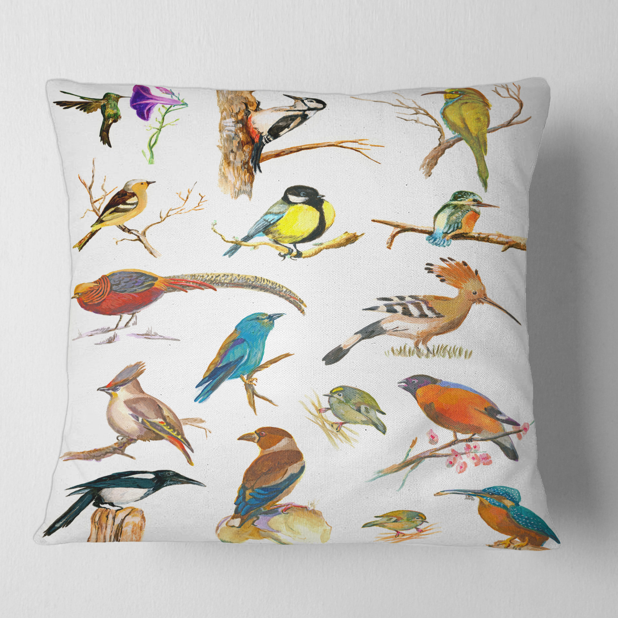 Picture of Design Art Vibrant Birds Plancard Square Pillow Cover & Insert | Wayfair