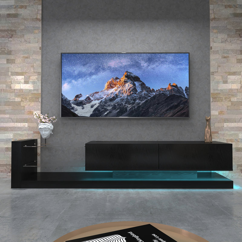 [New Update] LED TV Stand For 55 65 75 Inch TV, Modern Entertainment Center Equipped With Power Outlet, 50 60 70 Inch TV Console For Homes & Apartments, Black
