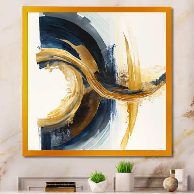 «Blue and Gold Swirl Abstract III», peinture sur toile