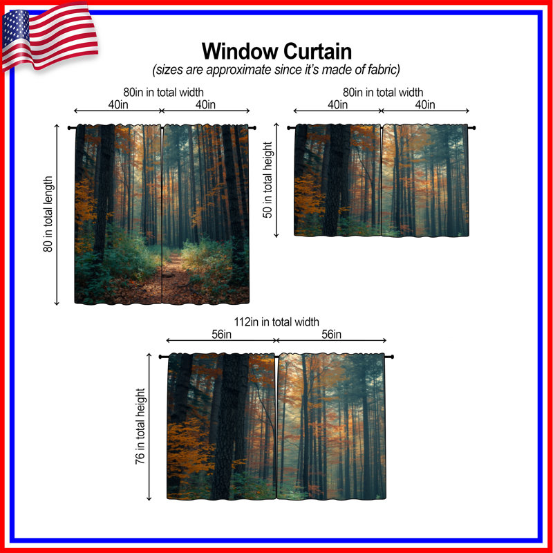 Rideaux obscurcissant et obscurcissant Autumn Forest Pathway - 2 panneaux, 20 po x 60 po - 2 panneaux