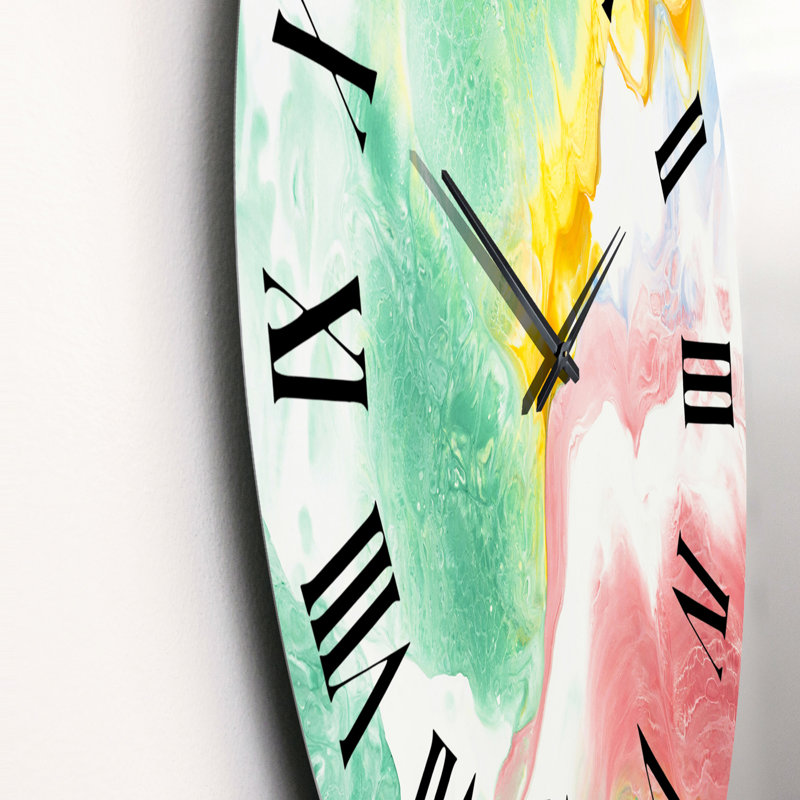 Vert vert, jaune et art à l'encre rouge - Horloge murale moderne, Petit
