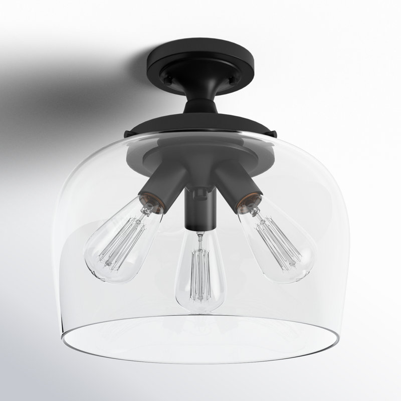 Ashford Matte Black Nickel Globe 13" Semi-Flush Ceiling Light