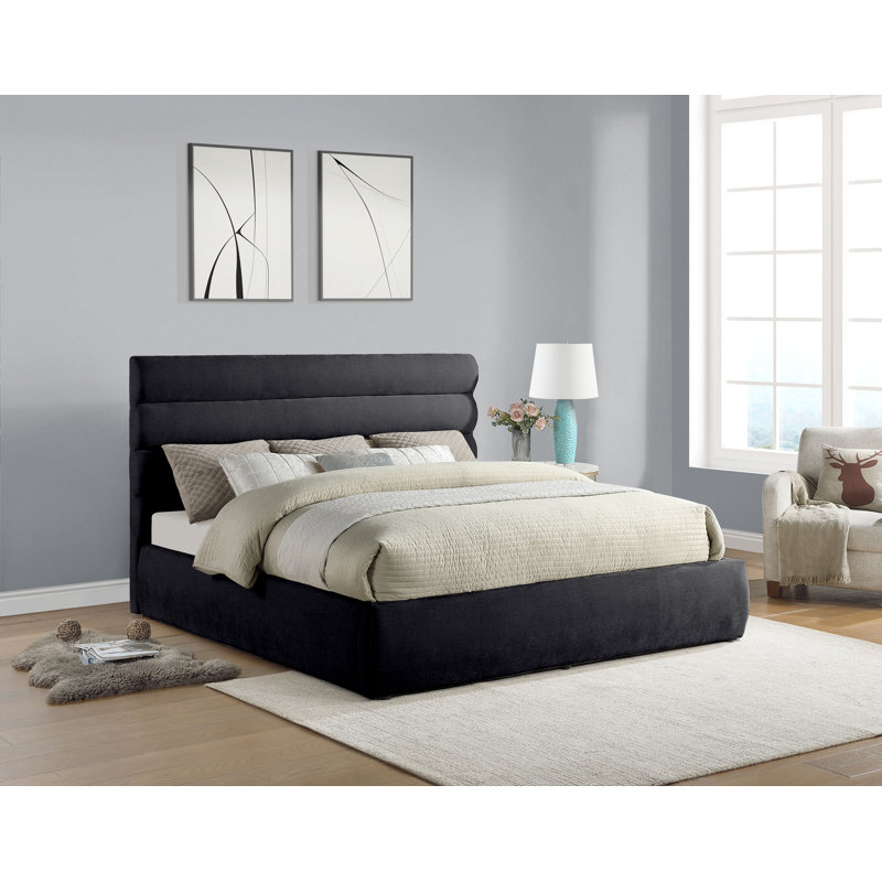 Lit en tissu Adam Chenille, Tissu chenille noir, Très grand