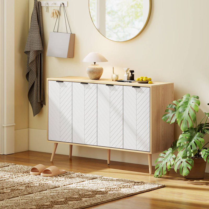 Buffet de 47 pouces avec tablettes ajustables, Blanc / Naturel