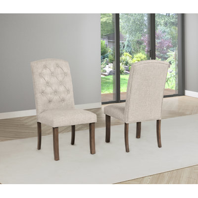 Linen Upholstered Dining Chairs With Tufted Back