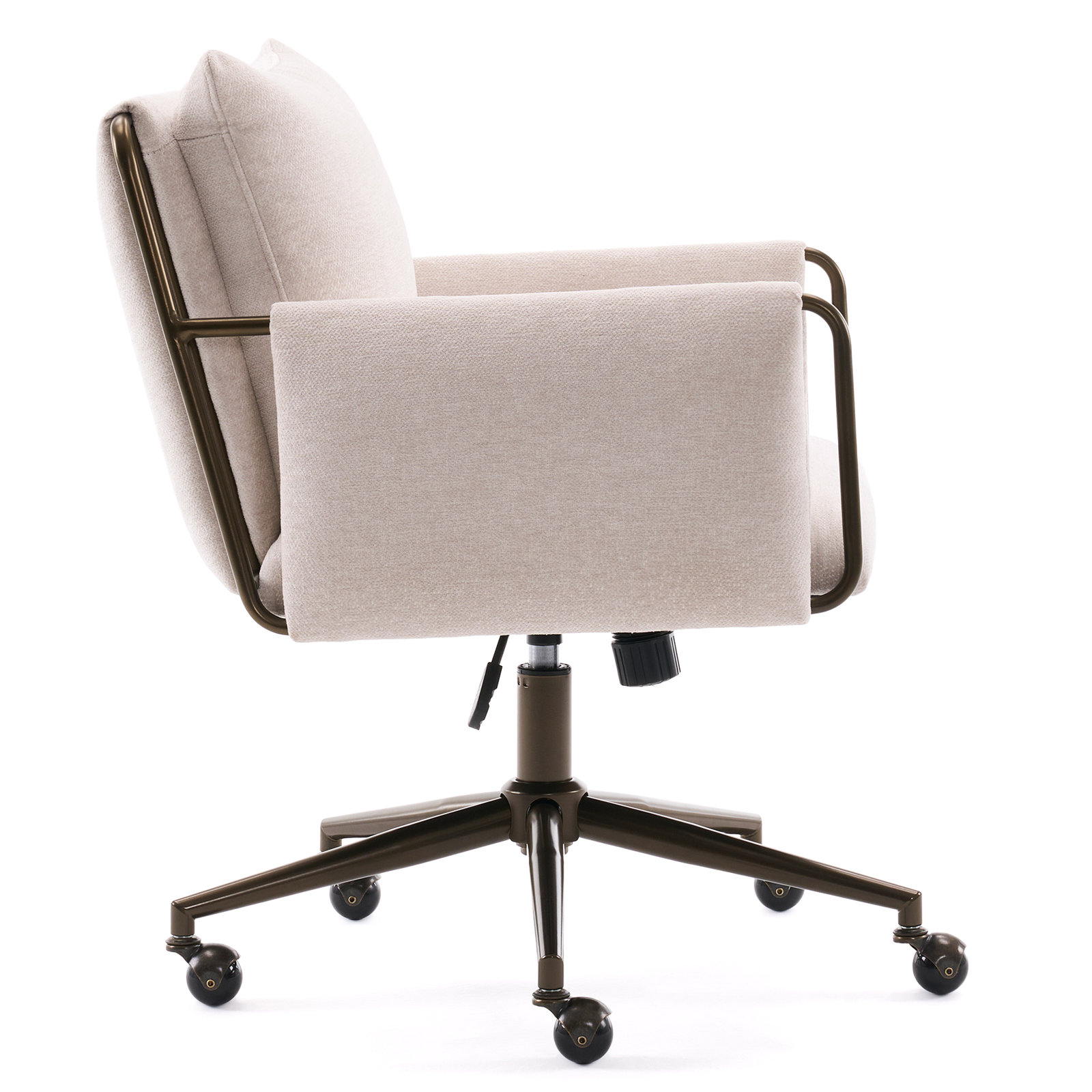 Arianna Upholstered Swivel Office Chair, Antique Brass, Beige