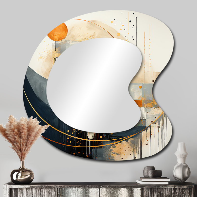 Yellow and black Landscape Symphony I - Landscapes Asymmetrical Large Mirror, Modern Irregular Shape Unique Wall Mirror Decor, Printed Metal Art