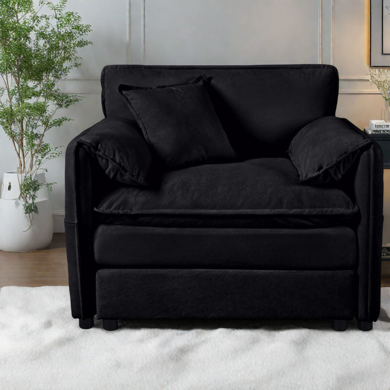 Spacious Black Chenille Sofas, Modern Armchair For Home Relaxation