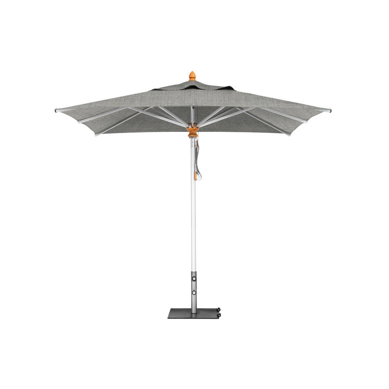 Bravura Square Market Umbrella, Ash, Square Metal w/ wheels+2.25" Stainless Steel Tube, 9'6"