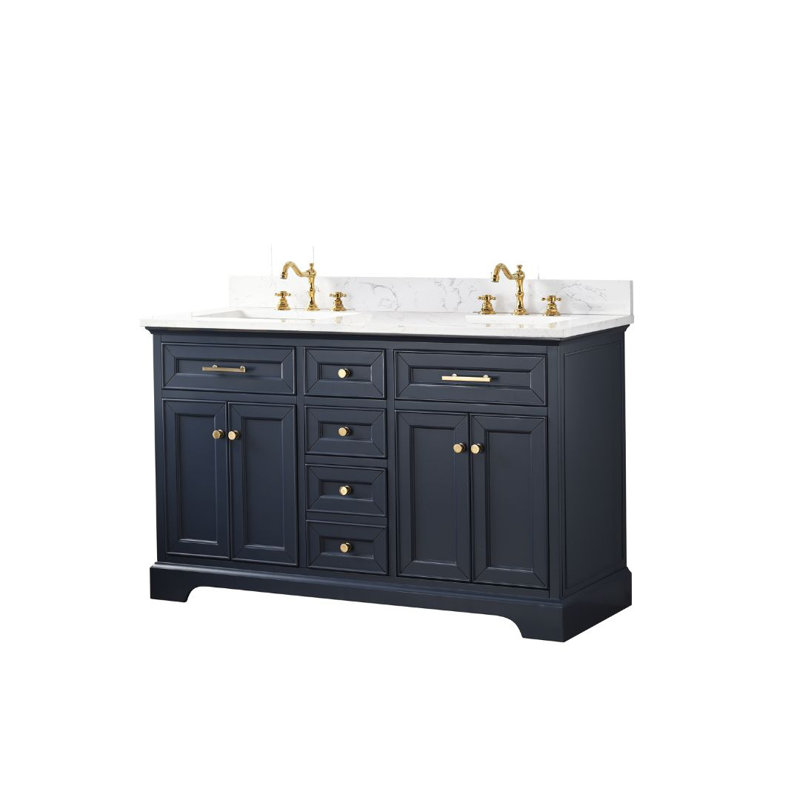 Ensemble de meuble-lavabo double 54 po Currahee, Bleu indigo / or brossé