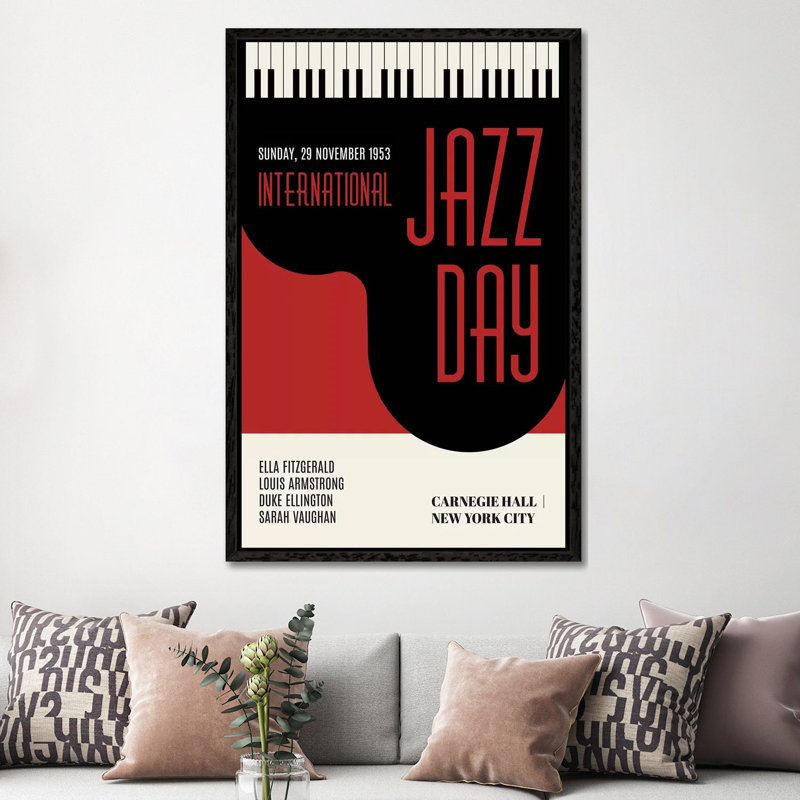 Jazzy Days - Dark Red 1 Piece Wall Art on Canvas, 152.4cm H x 101.6cm W x 3.81cm D, Black Floater Framed
