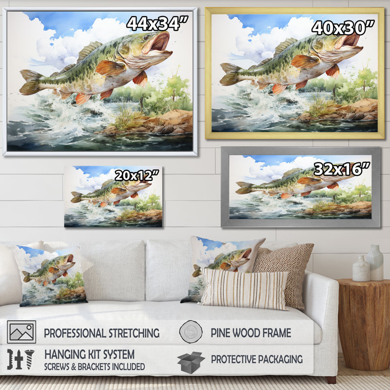 " Fishing Dreams II ", Gold Single Picture Framed, 12" H x 20" W x 1" D
