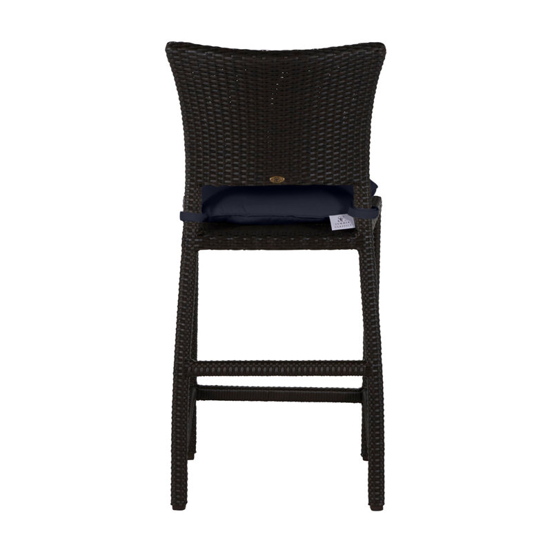 Skye 30" Patio Bar Stool with Cushion, No Welt, Linen Navy, Black Walnut