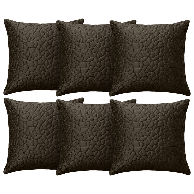 Aspire Homeware Geometric Square Velvet Cushion Covers, Coffee, Pack of 6