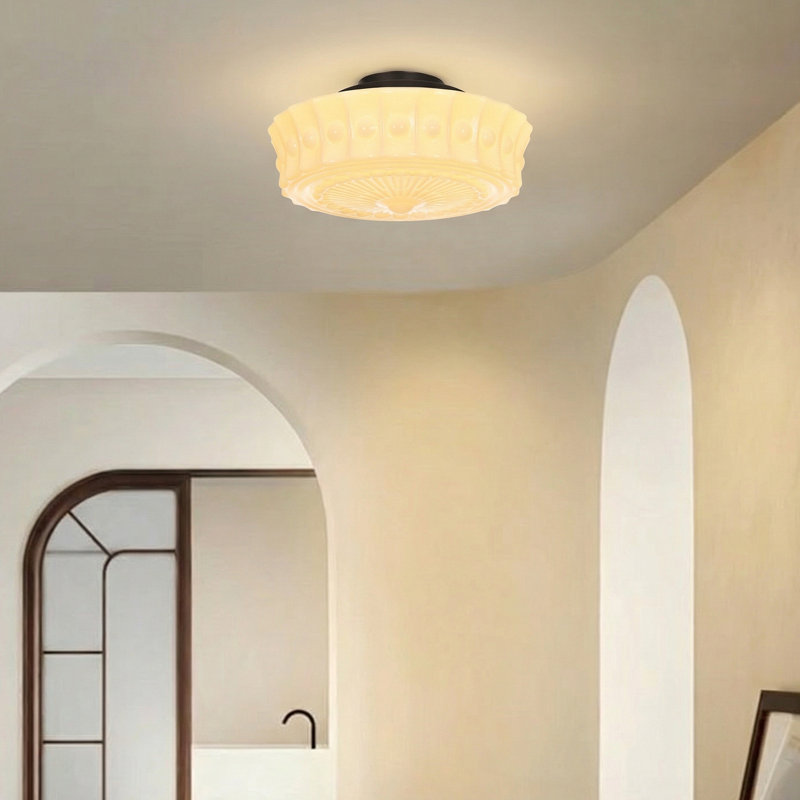 White Glass Semi Flush Ceiling Light