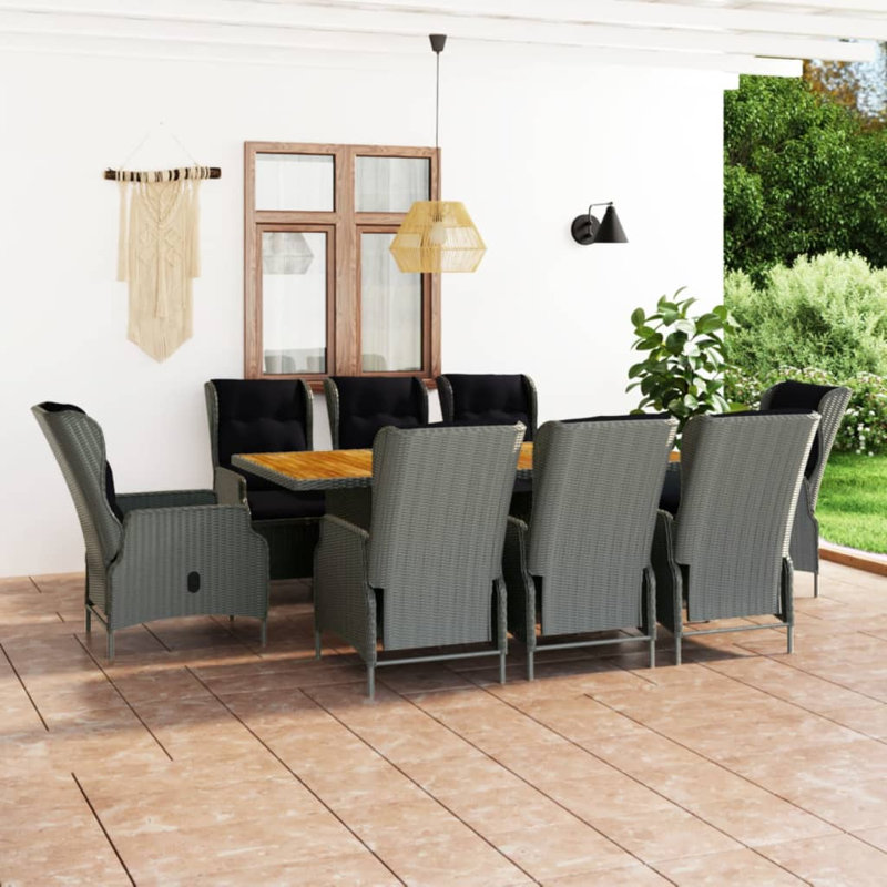 Ensemble de table et chaises de patio, Gris clair / noir, 8