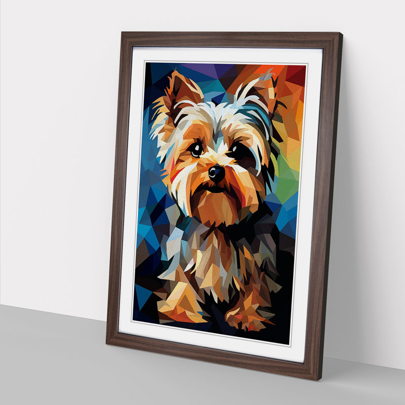 XYZ-FRM-V1223-1717 Yorkshire Terrier Cubism - Single Picture Frame Print on Wood, Walnut , 46cm H x 34cm W x 2cm D