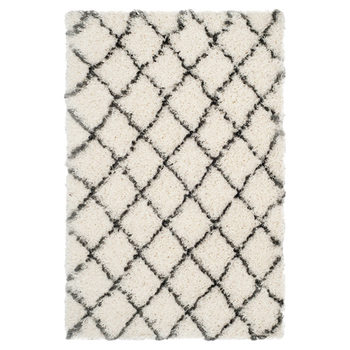 Grey and Ivory Tufted Trellis Shag Rug, 3'3" x 5'3"