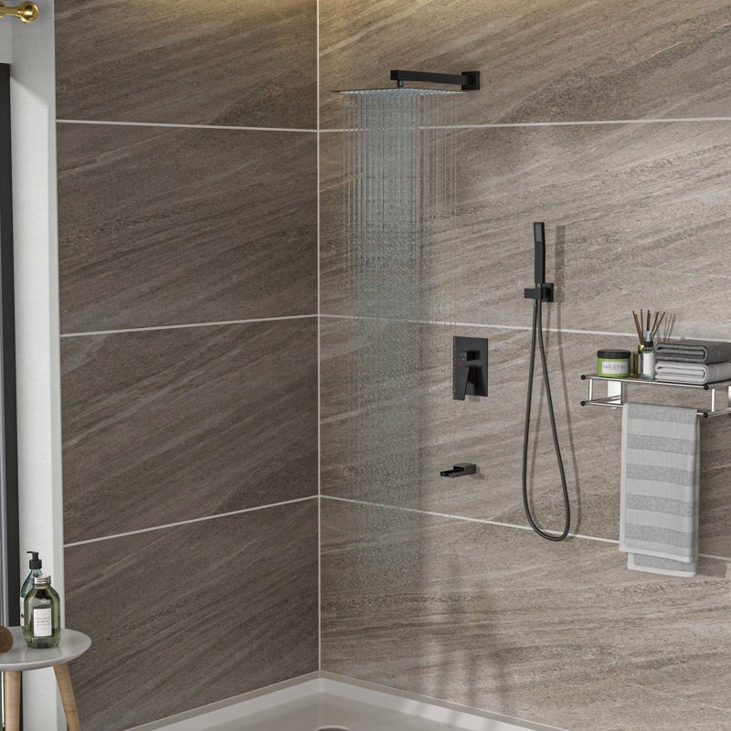 Combinaison de douche murale avec bec de baignoire en cascade - Pluie à 3 fonctions bronze huilé et valve à main, installation facile et procédure sanitaire, y compris l'équilibre