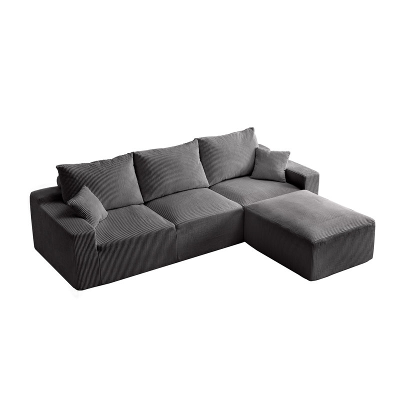 Seater Sectional Sofa Cloud Couch With Chaise With Ottman,(Corduroy), Gris, 3
