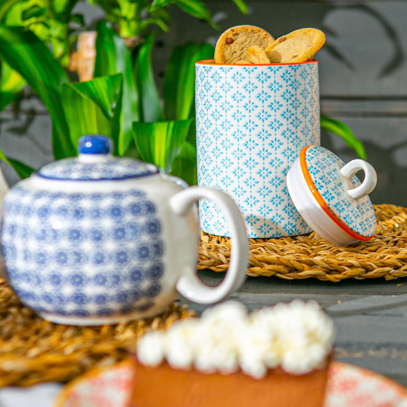 Nicola Spring - Hand-Printed Kitchen Canister - 1 Litre - Blue