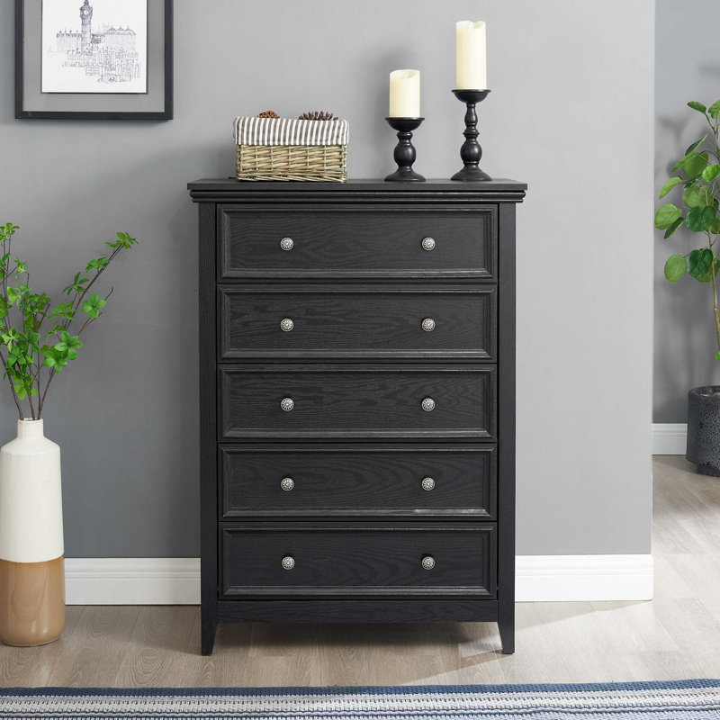 Commode moderne à 5 tiroirs, commode à tiroirs et rangement pour vêtements, armoire de rangement pour le salon, Noir