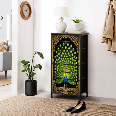 Dresser for Bedroom Dresser for Closet Elegant Peacock Art Nouveau Gold Emerald Design Dressers & Chests of Drawers Fabric Closet Organizers and Storage with 4 Drawers Storage Bins