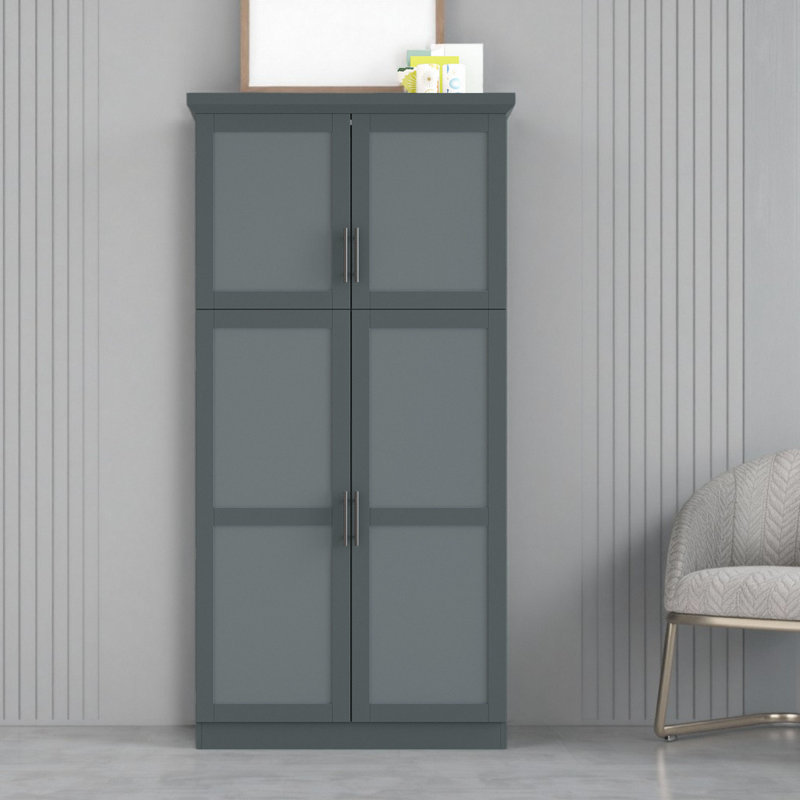 Armoire de cuisine autoportante de style Shaker avec 4 portes et 8 plateaux coulissants - Armoire de rangement avec conception anti-basculement
