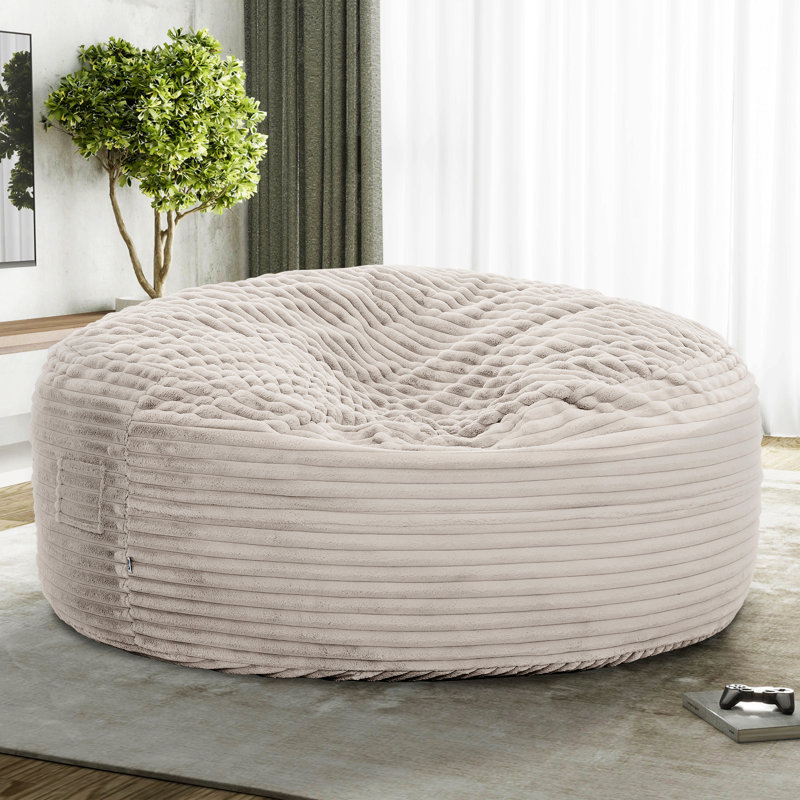 Fauteuil à billes rond en mousse à mémoire de forme moderne en velours côtelé 5 pieds Modern, Velours côtelé blanc