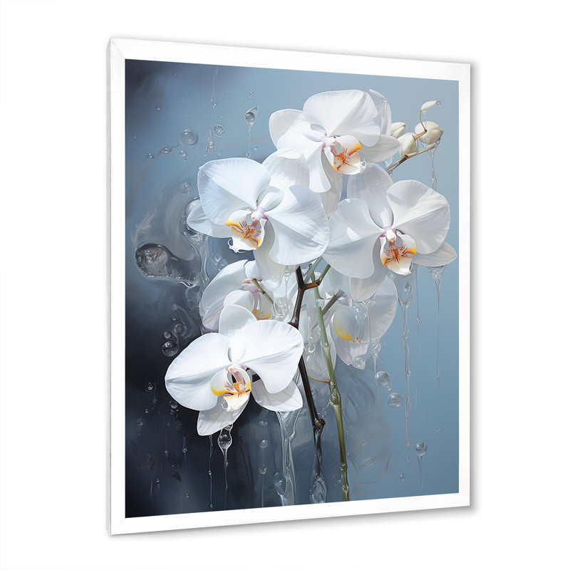 Orchidée bleue et blanche sur fond de tranquillité, H 20 po x l 12 po x P 1 po, Cadre simple blanc