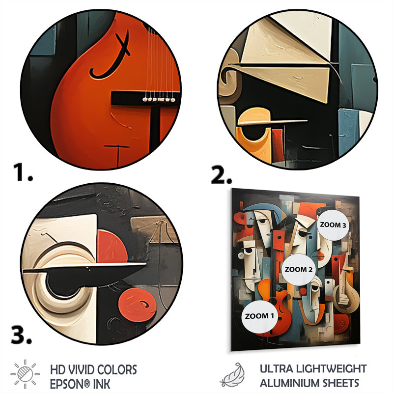 Music Performance Cubist Portrait  II - Theater Metal Wall Art, 32" H x 24" W x 1" D
