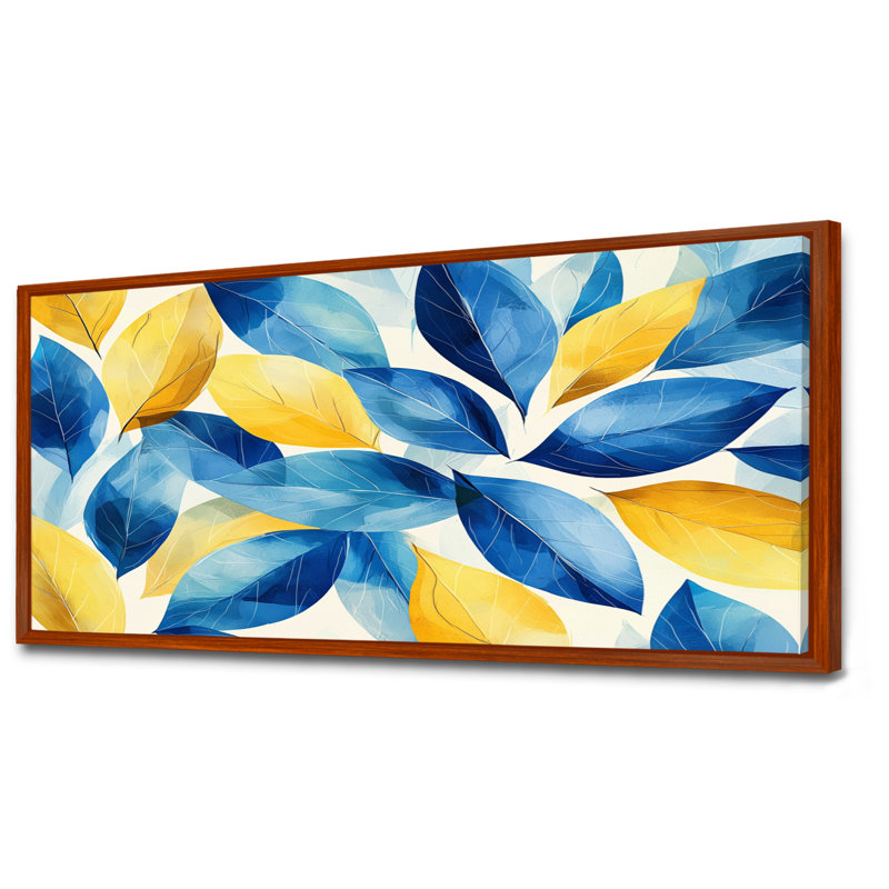 Bleu, jaune, numérique, feuilles, feuilles I - feuilles, art mural, H 28 po x l 60 po, Impression encadrée flottante, Brun