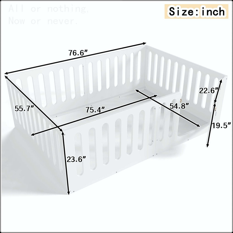Lit double sur pied en bois massif avec porte Montessori, Lit double, Blanc clair