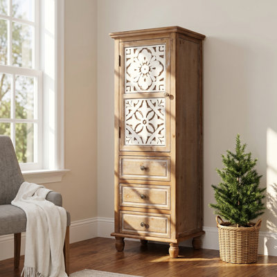 Armoire d'appoint 53,9 po en bois rustique avec porte découpée et 3 tiroirs