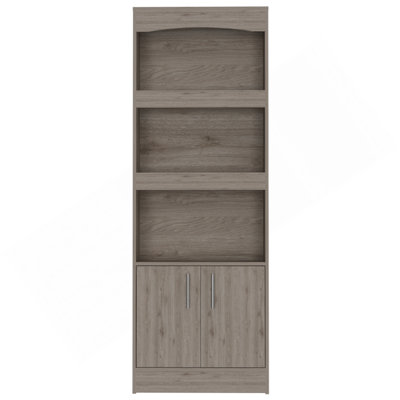 Bibliothèque, quincaillerie en métal, trois tablettes, armoire à deux portes - gris clair