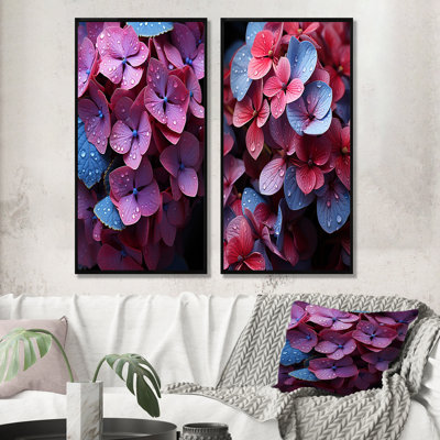 Ensemble de 2 décorations murales Neon Pink Hydrangea Harmony